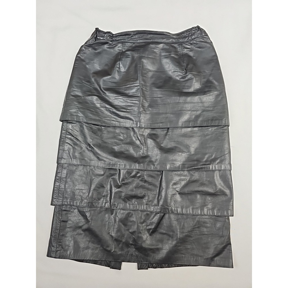 Vtg Northside Tiered Black‎ Leather Skirt Below Knee Size 11